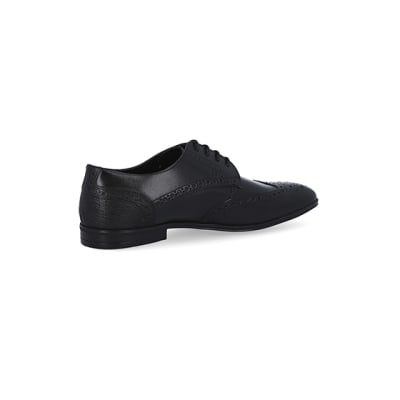 360 degree animation of product Black wide fit leather derby shoes frame-13