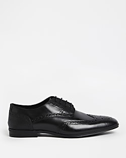 Black wide fit leather derby shoes