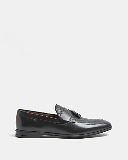 Black wide fit leather Embossed Loafers