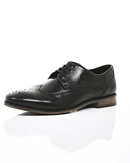360 degree animation of product Black wide fit leather lace-up brogues frame-0