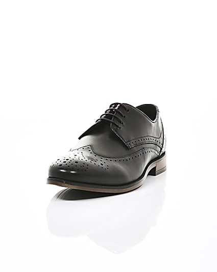 360 degree animation of product Black wide fit leather lace-up brogues frame-2