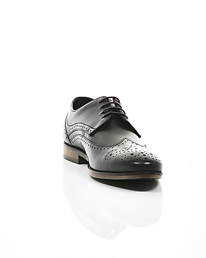 360 degree animation of product Black wide fit leather lace-up brogues frame-5