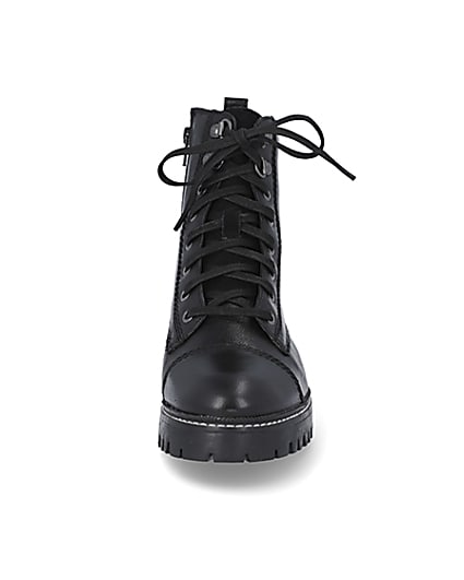 360 degree animation of product Black wide fit leather lace up hiker boots frame-21