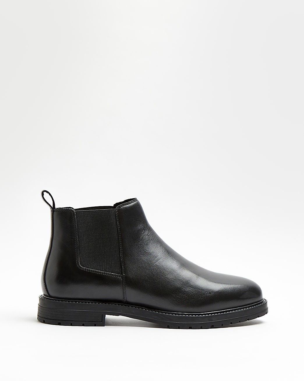 Black wide fit low leather chelsea boots