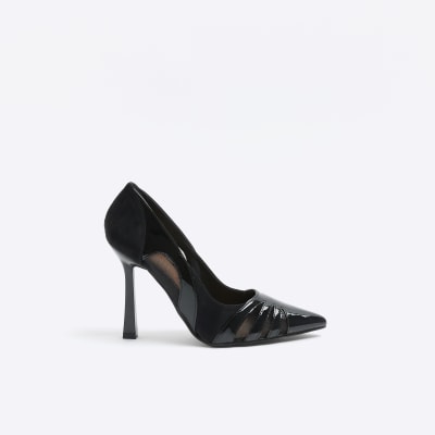 Black wide fit mesh pointed court shoes | River Island