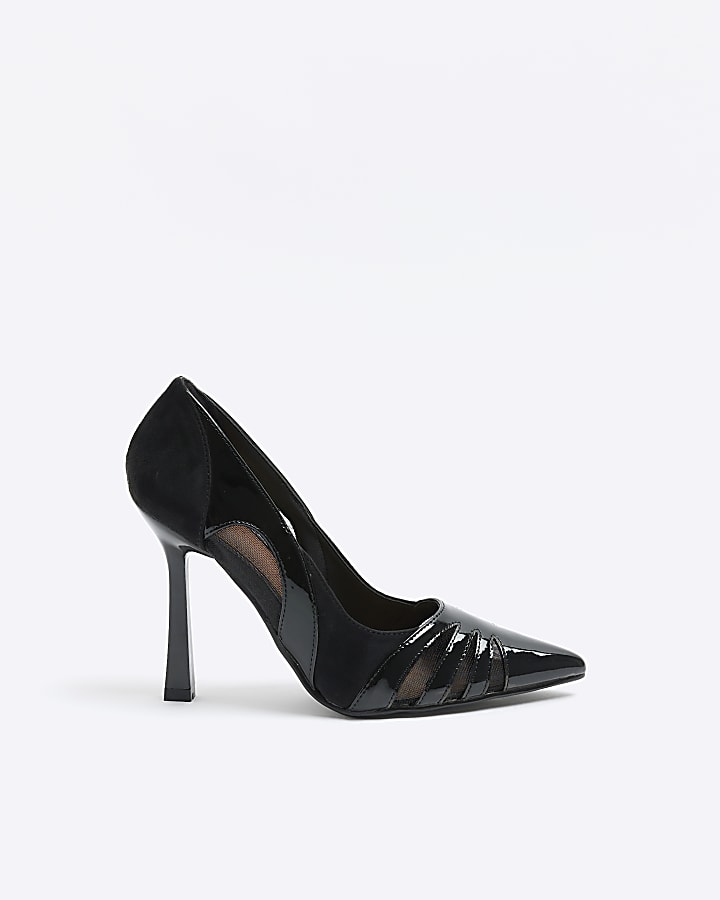 Black wide fit mesh pointed court shoes