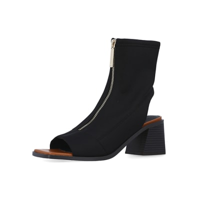 Open toe black hot sale leather booties