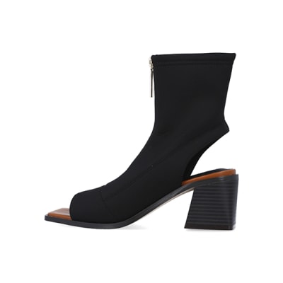 Black wide fit open toe ankle boots