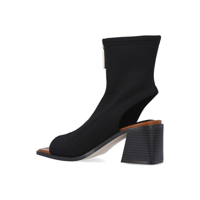 Black heel booties open hot sale toe