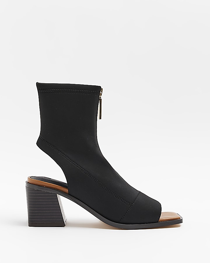 Black wide fit open toe ankle boots
