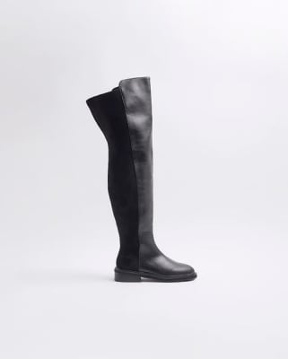 Black Wide Fit Over The Knee Boots River Island