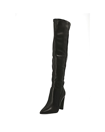360 degree animation of product Black wide fit over the knee pointed boots frame-0