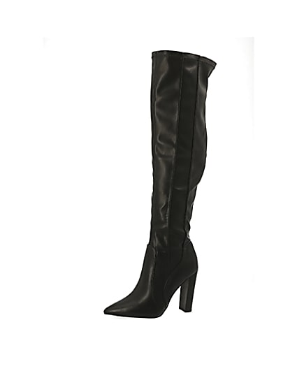 360 degree animation of product Black wide fit over the knee pointed boots frame-2