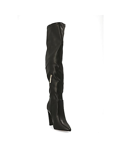 360 degree animation of product Black wide fit over the knee pointed boots frame-19
