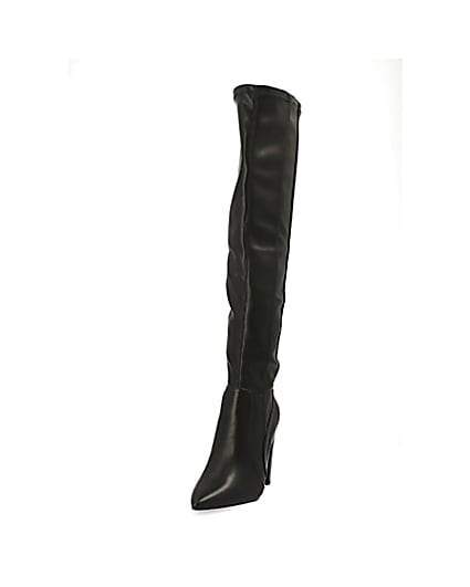 360 degree animation of product Black wide fit over the knee pointed boots frame-23