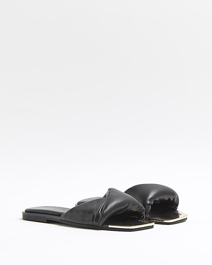 Black wide fit padded cross over sandals