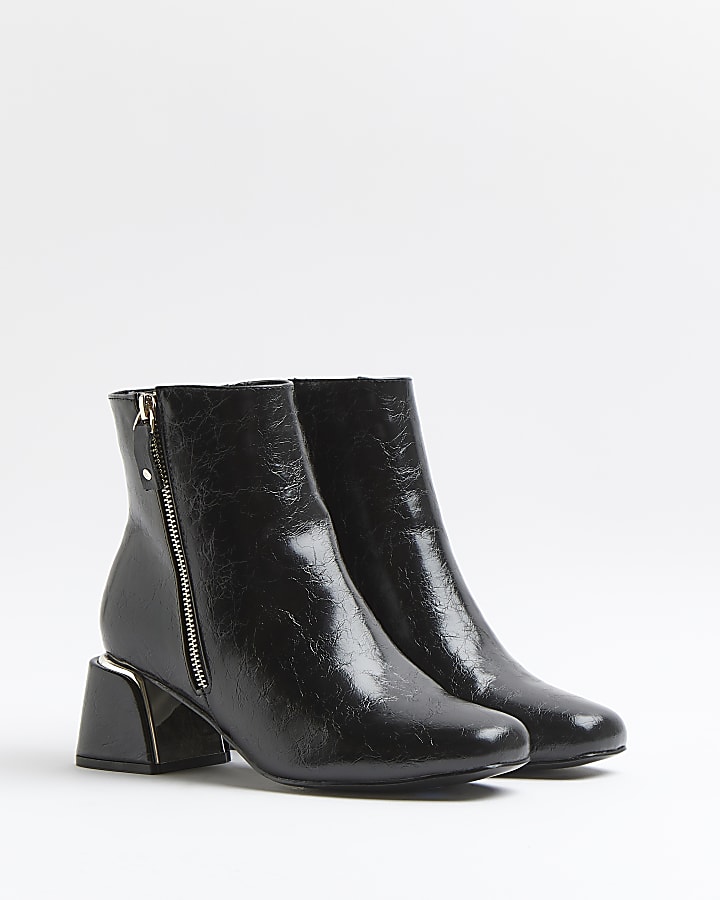 Black wide fit patent ankle boots