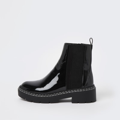 Black wide fit patent ankle boots | River Island