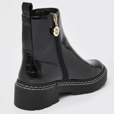 black wide fit patent boots