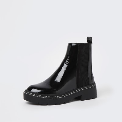 black wide fit patent boots