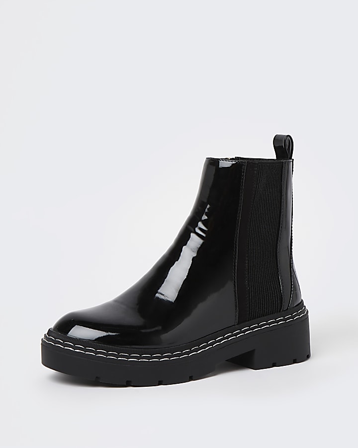 Black wide fit patent chelsea boots