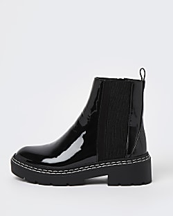 Black wide fit patent chelsea boots