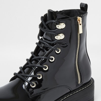 black patent wide fit ankle boots
