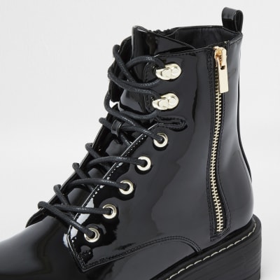 wide fit black flat boots