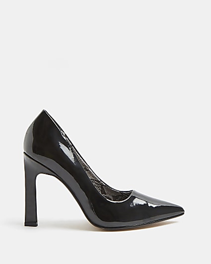 Black wide fit patent court shoes
