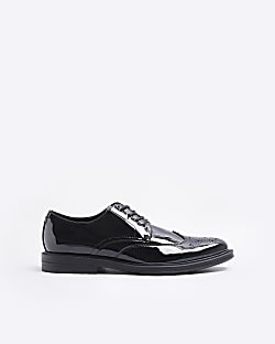 Black wide fit patent derby shoes