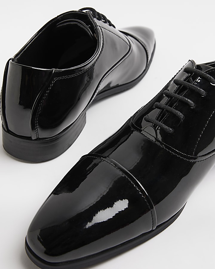 Black wide fit Patent Oxford shoes