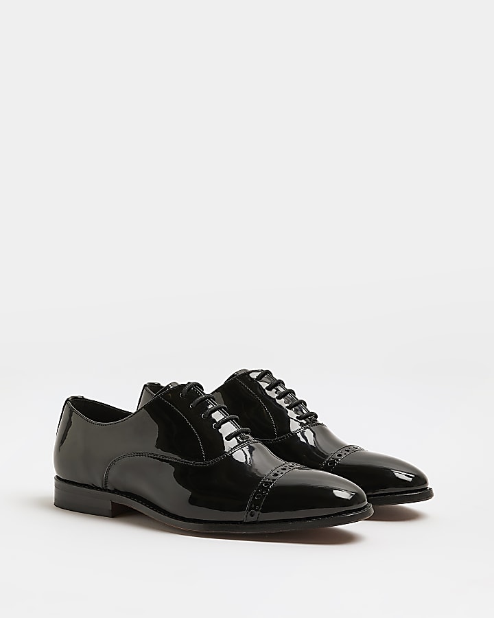 Black wide fit Patent Oxford shoes