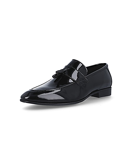 360 degree animation of product Black wide fit patent tassel loafers frame-0