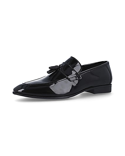 360 degree animation of product Black wide fit patent tassel loafers frame-1