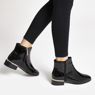 wide fit patent ankle boots