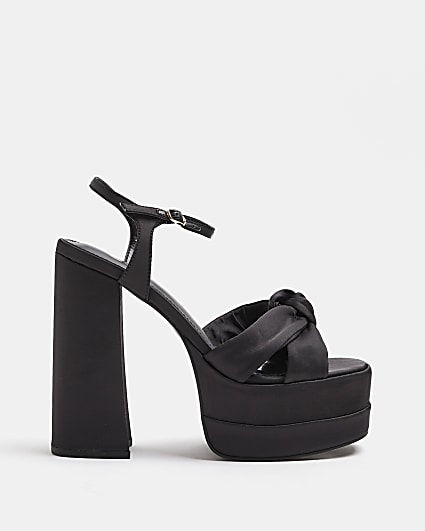 Black wide fit platform heeled sandals