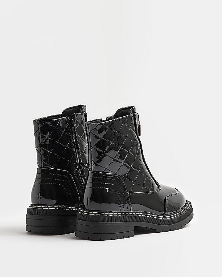 Black wide fit quilted ankle boots