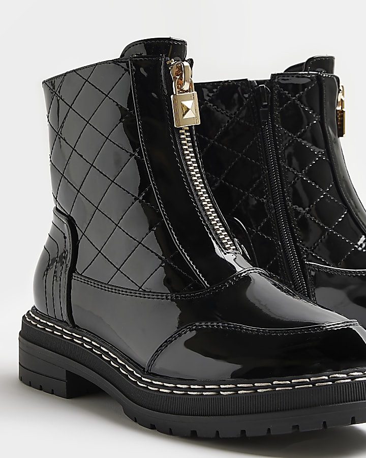 Black wide fit quilted ankle boots