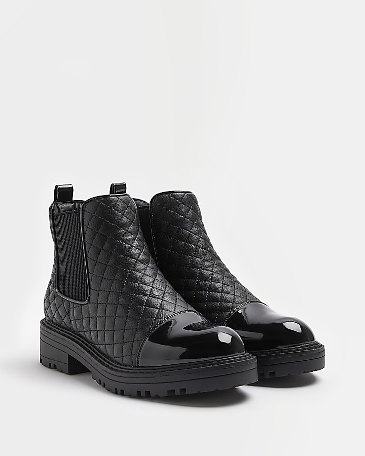 Black wide fit quilted chelsea boots