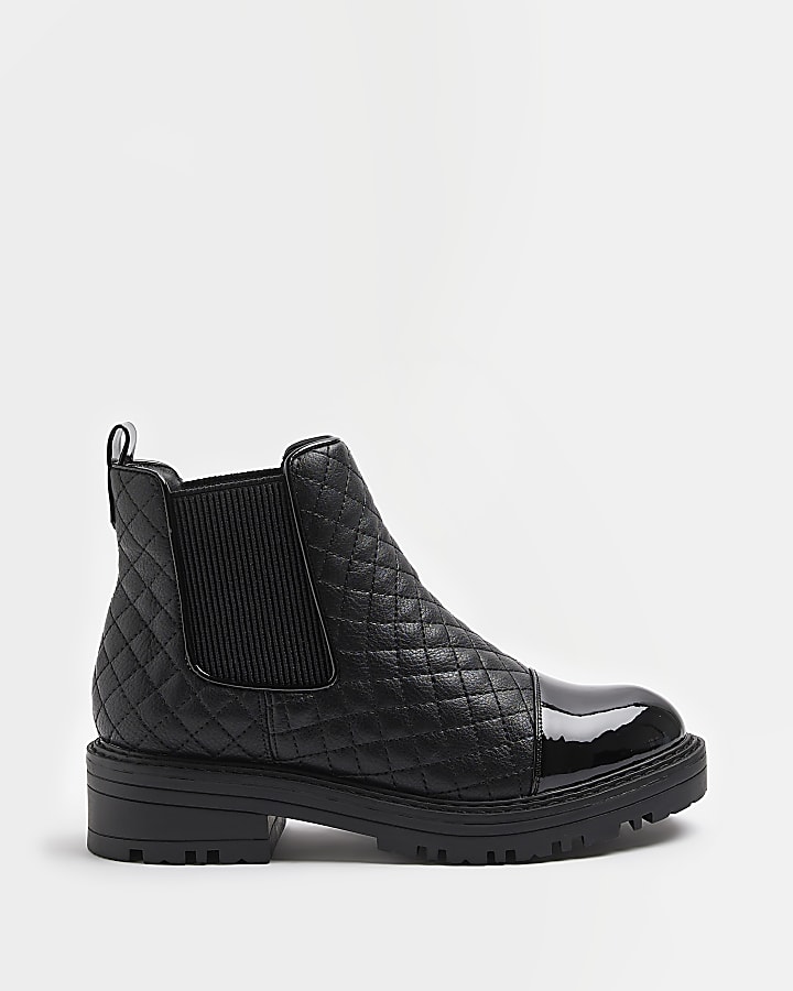 Black wide fit quilted chelsea boots