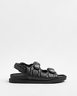 Black wide fit quilted dad sandals