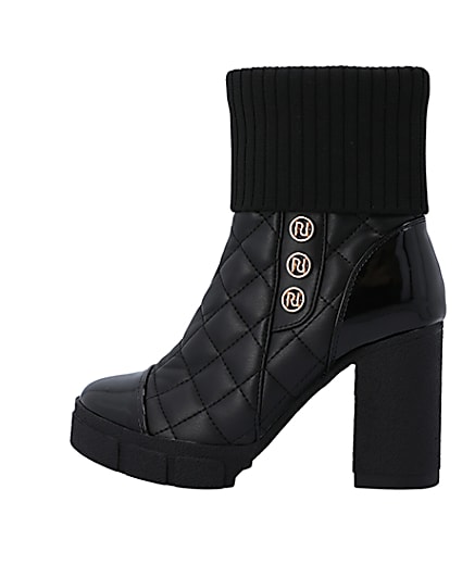 360 degree animation of product Black wide fit quilted heeled ankle boots frame-4