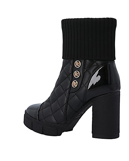 360 degree animation of product Black wide fit quilted heeled ankle boots frame-5