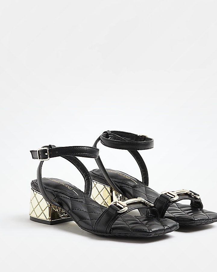 Black wide fit quilted heeled sandals