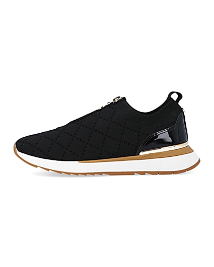 360 degree animation of product Black wide fit quilted zip trainers frame-3
