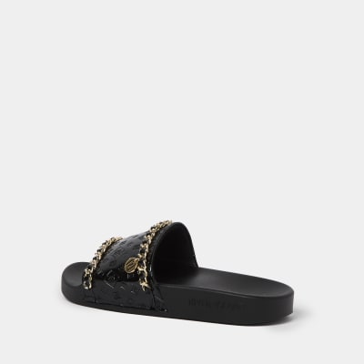 Black wide fit RI embossed gold chain sliders