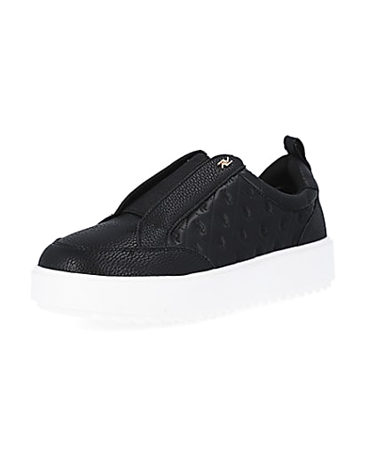 360 degree animation of product Black wide fit RI monogram embossed trainers frame-0