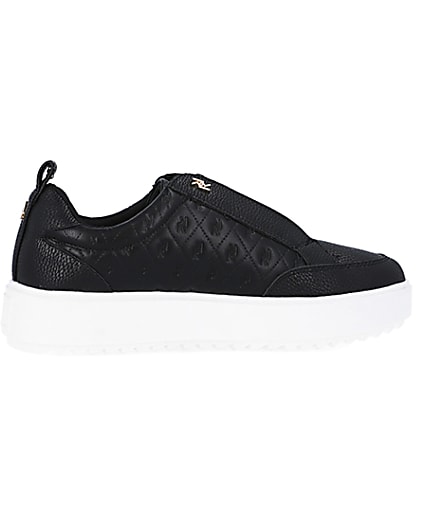 360 degree animation of product Black wide fit RI monogram embossed trainers frame-14