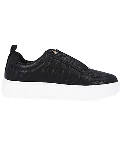 360 degree animation of product Black wide fit RI monogram embossed trainers frame-15