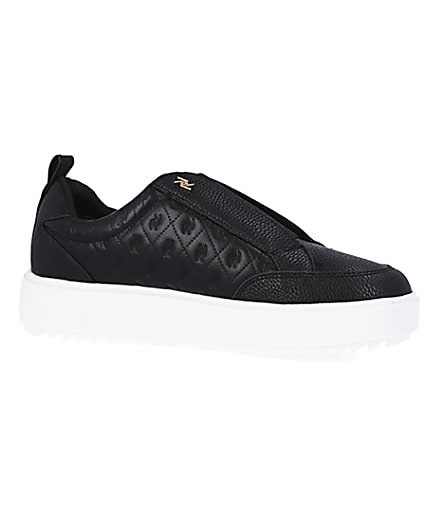 360 degree animation of product Black wide fit RI monogram embossed trainers frame-16